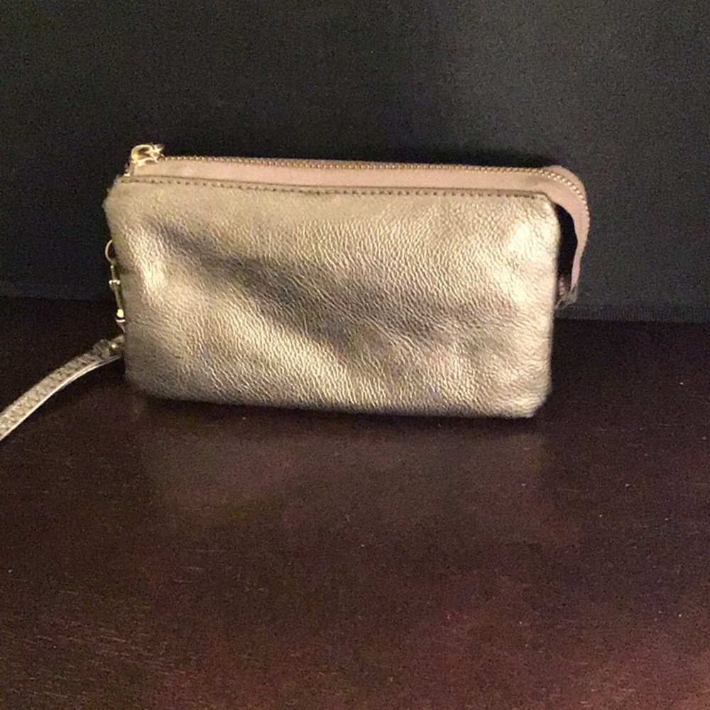 Bronze clutch wallet with double zipper